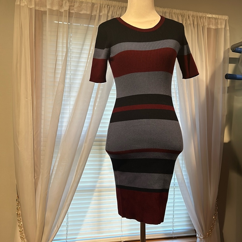 Design lab short sleeve, multicolored, fitted, mini sweater, dress, extra small